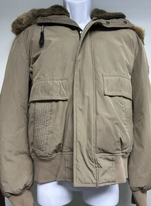 Jet Lag Men's Size M Beige Tan Heavyweight Wooly Hooded Bomber Jacket w/ Pockets - Picture 1 of 12