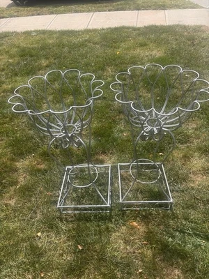 Par de soportes para jardineras de metal pesado estilo Art Nouveau francés vintage 2 Foto 1 de 4