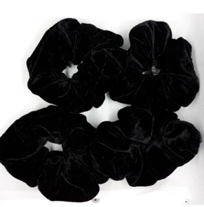 4 x Black Velvet Hair Bands Scrunchie Ponytail Holder Soft Velveteen Free Post - Picture 1 of 1