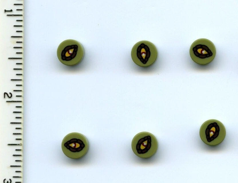 LEGO x 6 Olive Green Tile, Round 1 x 1 with Eye Crocodile Pattern Chima - Image 1 of 1