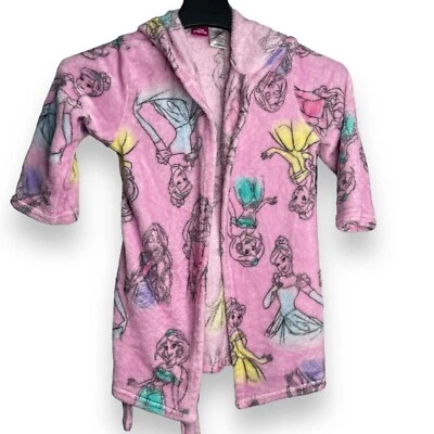 Disney Princess Graphic Print Robe Girls Small Pink Adjustable Belt Soft Pajama - Image 1 of 4