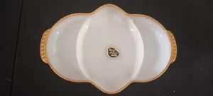 Anchor Hocking Fire King Milk Glass Divided Serving Dish W/ Original Sticker - Picture 1 of 15