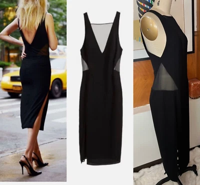 ELIN KLING for Guess Marciano Sz 4 Dress black $228 V Neck low back sheer panels - Image 1 of 4