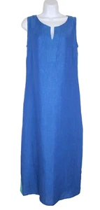 Mario Romano Blue Linen Maxi Shift Dress S Italy Sleeveless - Picture 1 of 8