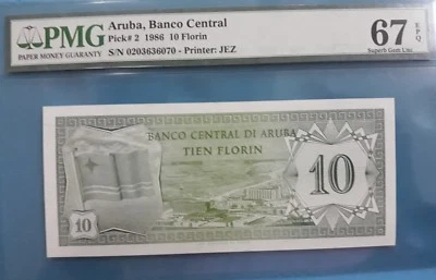 1986 Aruba 10 Florin PMG67 EPQ <P-2> SUPERB GEM UNC  - Image 1 of 3