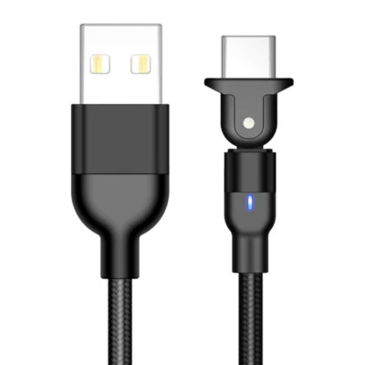 180° Rotate USB C Cable LED Type C 3A Fast Charging Data For Samsung S20 HUAWEI - Image 1 of 4