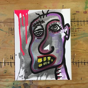 Matt Scalf 8x10 CANVAS Face Abstract Portrait Graffiti Street Art Modern Signed - Picture 1 of 7