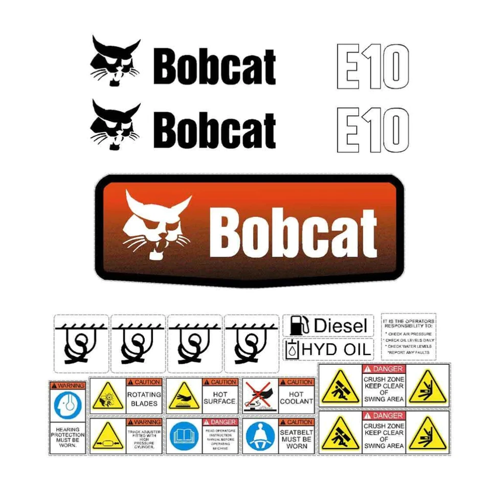 Kit de calcomanías Bobcat E10 calcomanías repro de recambio para E10, ¡laminadas UV! Foto 1 de 1