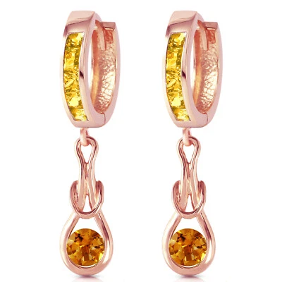 14K. PENDIENTES HUGGIE ORO MACIZO CON CITRINOS COLGANTES Foto 1 de 4