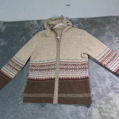 JONES NEW YORK COUNTRY Cardigan Sweater Womens Medium Beige 100% Lambswool Hood - Image 1 of 4