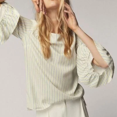 Blusa Massimo Dutti NUEVA CON ETIQUETAS Espalda Baja Rayas Manga Volantes Suave Lyocell 6 Foto 1 de 4