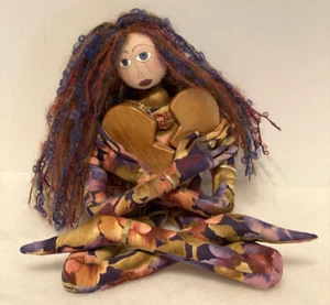 Kelly Hewitt Doll Heart Broken Painted Face with Tears Whimsical Wild Hair Cloth - Picture 1 of 10