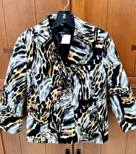 Rafaella Blazer Jacke 3/4 Ärmel Kragen Animal Print schwarz orange Größe S - Bild 1 von 13