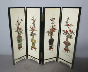 Fine 14" Tall ANTIQUE CHINESE Screen w/ Inset Hardstone Flowers, circa 1930s - Picture 1 of 7