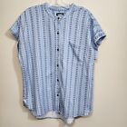 Lands End Button Front Sewn Cuffs Short Sleeve Patterned Shirt Womans Size L