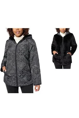 Susan Graver Reversible Quilted Woven & Plush Fleece Jacket Black - Image 1 of 2