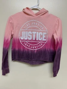 Justice Girls Hoodie Sweatshirt Size 8 Pink/Purple Graphic Logo Glitter - Picture 1 of 5
