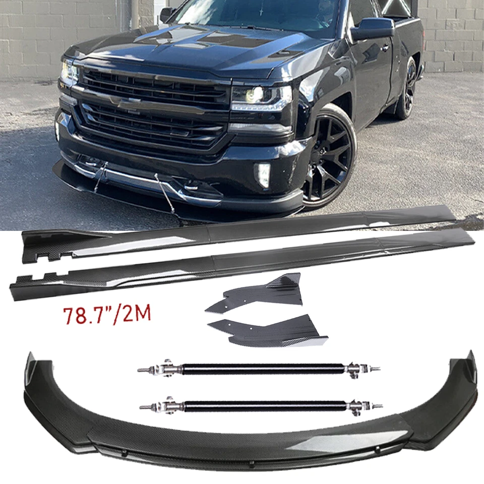 Carbon Fiber Front Bumper Lip Rear Splitter Spoiler Side Skirt For Chevy Silver Foto 1 de 4