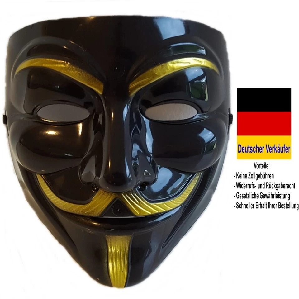 C24 - Maske V for Vendetta Anonymus Demo Halloween Karneval Fasching Schwarz - Bild 1 von 1