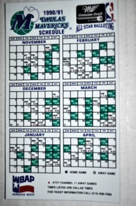 1990-91 DALLAS MAVERICKS NBA BASKETBALL MAGNET SCHEDULE WBAP - MILLER GENUINE - Picture 1 of 1