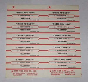 Ronnie Dove Full Sheet of 10 Jukebox Title Strips I Need You Now & Bluebird - Picture 1 of 1