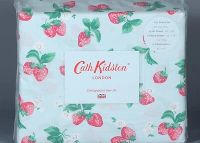 CATH KIDSTON LONDON SUMMER STRAWBERRY DUCKEGG 200TC 100% Cotton FULL Sheet Set - Image 1 of 4