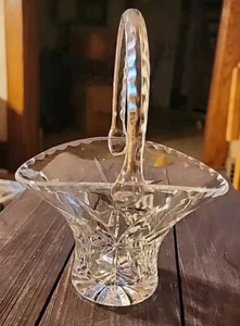 8.5” x 6.5" Clear Pressed Glass Basket with Handle Star Pattern - Picture 1 of 12