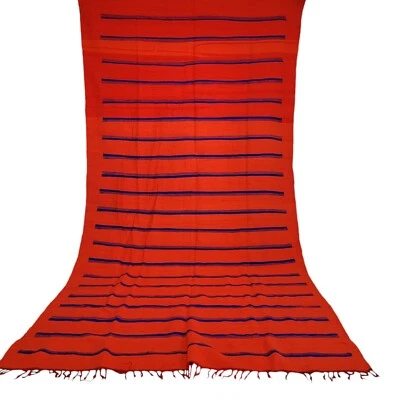 Tapete de lã tribal berbere feito à mão laranja marroquino listras azuis franja 11x6 - Imagem 1 de 4