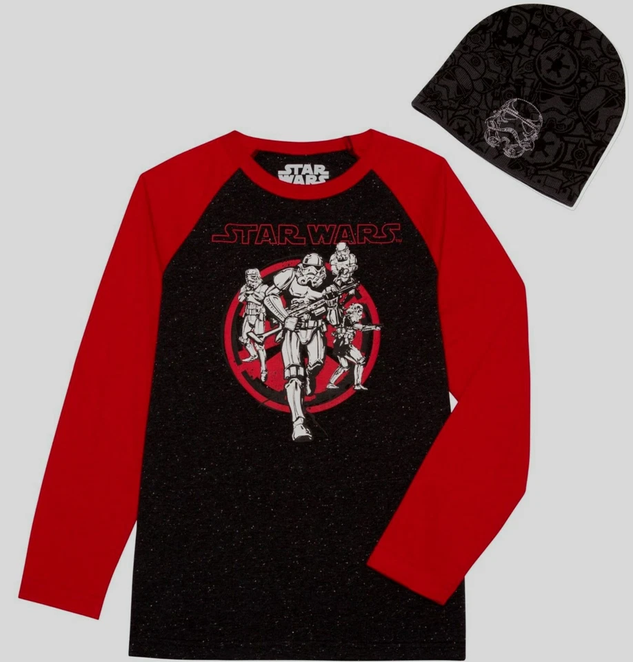 Star Wars Stormtrooper Long Sleeve Child T-Shirt 4 5 6 7 10 12 14 16 Beanie Hat  - Image 1 of 1