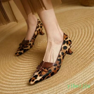 Women's Sexy Leopard Print Banquet Evening Dress Formal Mid Kitten Heel Shoes OL - Picture 1 of 18