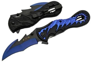 Dragon Linerlock Thumb Stud Black & Blue Aluminum Handle Pocket Knife NEW - Picture 1 of 3