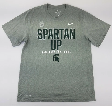 Nike MICHIGAN STATE FOOTBALL T-shirt Size L Gray 2014 Rose Bowl Game Graphic B32 Cover