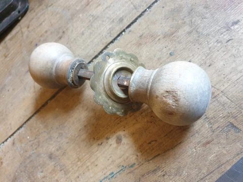 One pair of old/vintage wood door handles shabby & One Brass Backplate Cover