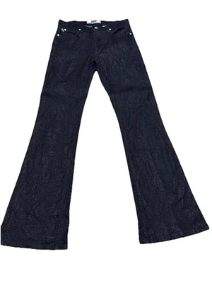 Vintage Y2K Tilt Metallic Sheen Dark Blue Snake Skin Print Bootcut Jeans Size 9 - Image 1 of 4