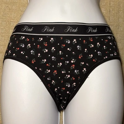 NUEVO CON ETIQUETAS Victoria’s Secret ROSA Negro Floral Algodón Hipster Bikini Bragas Talla L/7 Foto 1 de 4