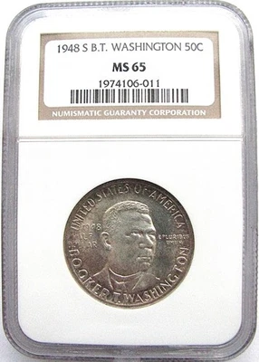 NGC MS 65, 1948 S Booker T. Washington, Commemorative Half Dollar, Low Mintage - Image 1 of 4