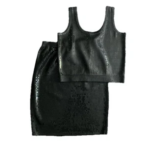 St. John Evening Collection Black Paillette Knit Pencil Skirt Shell Top Set 14 L - Picture 1 of 19