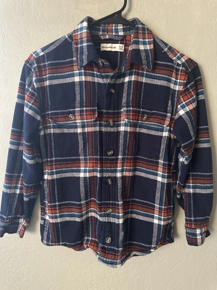 ABERCROMBIE KIDS Soft and thick Flannel. 100% Cotton. Blues, orange and white - Image 1 of 4