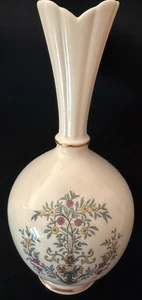 Vintage~Lenox Bulbous Blue Tree Bud Vase~Pink & Yellow Flowers~24K Gold Trim - Picture 1 of 6