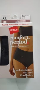 Hanes Comfort Period Panties. Go Anywhere, Do Anything Protection. 1 Pr Black XL - Picture 1 of 6