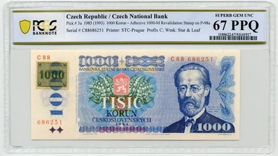 Czech Republic, 1985 1000 Korun, Pick# 3a - PCGS Superb GEM UNC 67 PPQ - Image 1 of 2