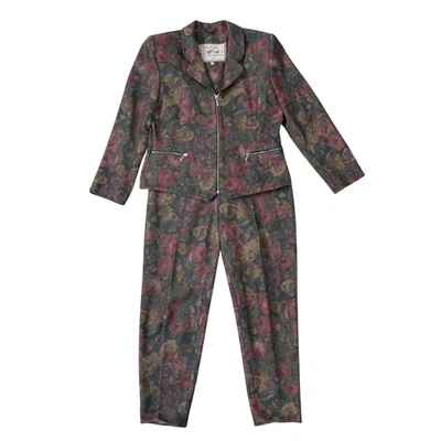 Ann Christine 复古羊毛混纺花卉长裤西装夹克 L 码,裤子尺寸 40 — 第 1/4 张图片