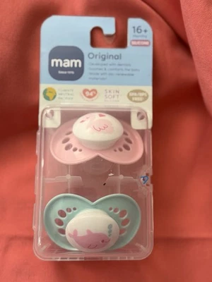 MAM Original Pacifier 2-Pack 16+ Months Silicone Pink & Green NIP - Image 1 of 2