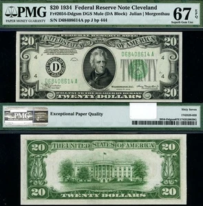 FR. 2054 D $20 1934 Federal Reserve Note Mule Cleveland D-A Block DGS Superb PMG - Picture 1 of 3