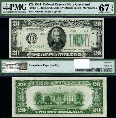 FR. 2054 D $20 1934 Federal Reserve Note Mule Cleveland D-A Block DGS Superb PMG - Image 1 of 3