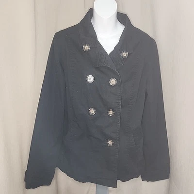Jacket Merona Black Women’s Double Breasted Water Resistant Size XL  RN17730  - Image 1 of 4