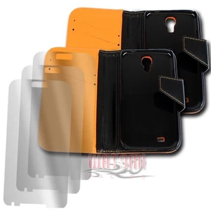 2X WALLET CASE COVER+SCREEN PROTECTOR FLIP PU LEATHER ORANGE GALAXY SIV S4 I9500 - Photo 1 sur 2