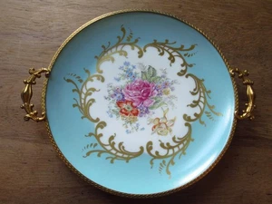 GIRAUD LIMOGES Porcelain Gilt Metal Turquoise Flowered Plate Very Pretty - Picture 1 of 9