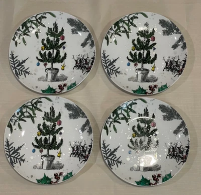 4 West Elm Porcelain Holiday/Christmas Plates. Christmas in the woods w/Reindeer - Image 1 of 4
