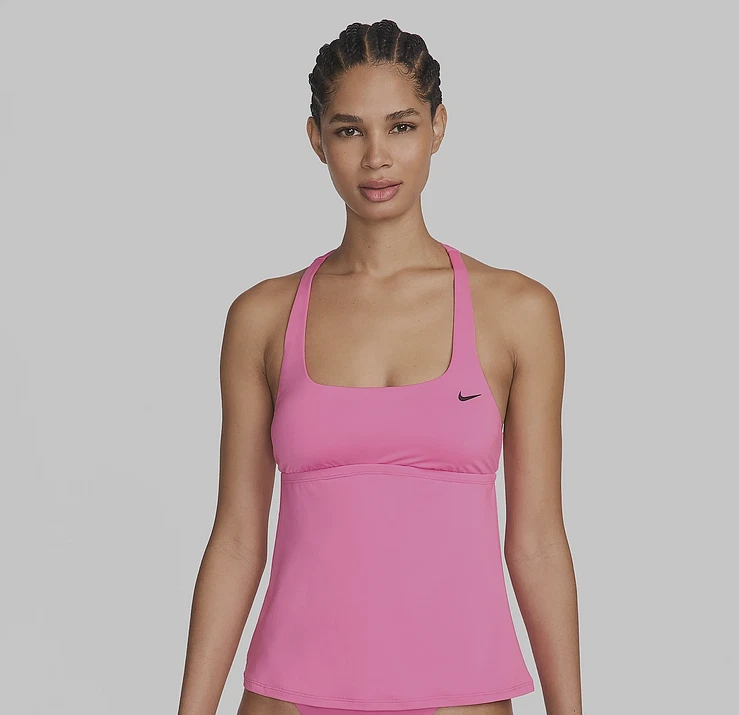 Nike Women's Essential Square Neck Racerback Pink Tankini Top S